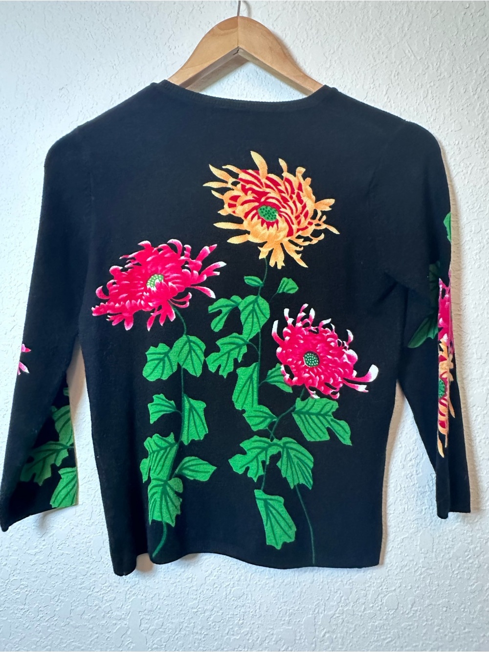 Floral Beaded Black Button-Front Sweater - Picture 3 of 5